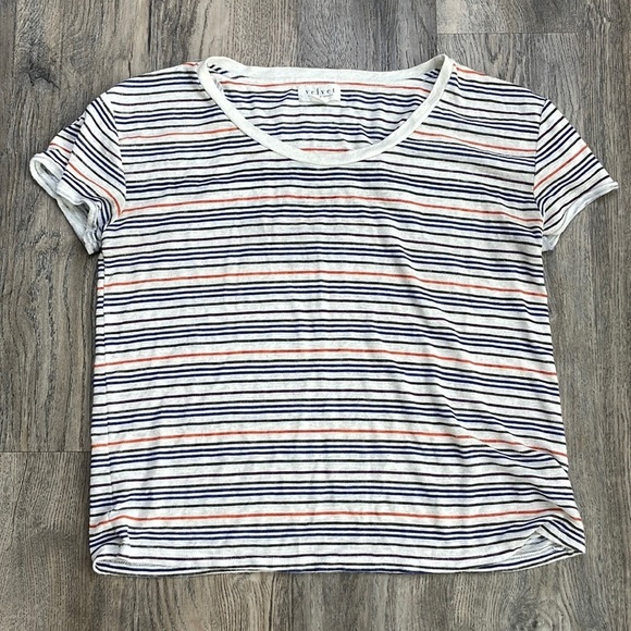 Velvet by Spencer & Graham Striped Knit Tee, White Purple Orange Blue, sz small - Picture 1 of 9
